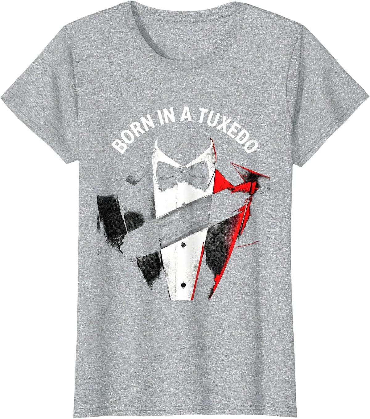 Born in a Tuxedo Formal Style Graphic Design T-Shirt - Heather Grey