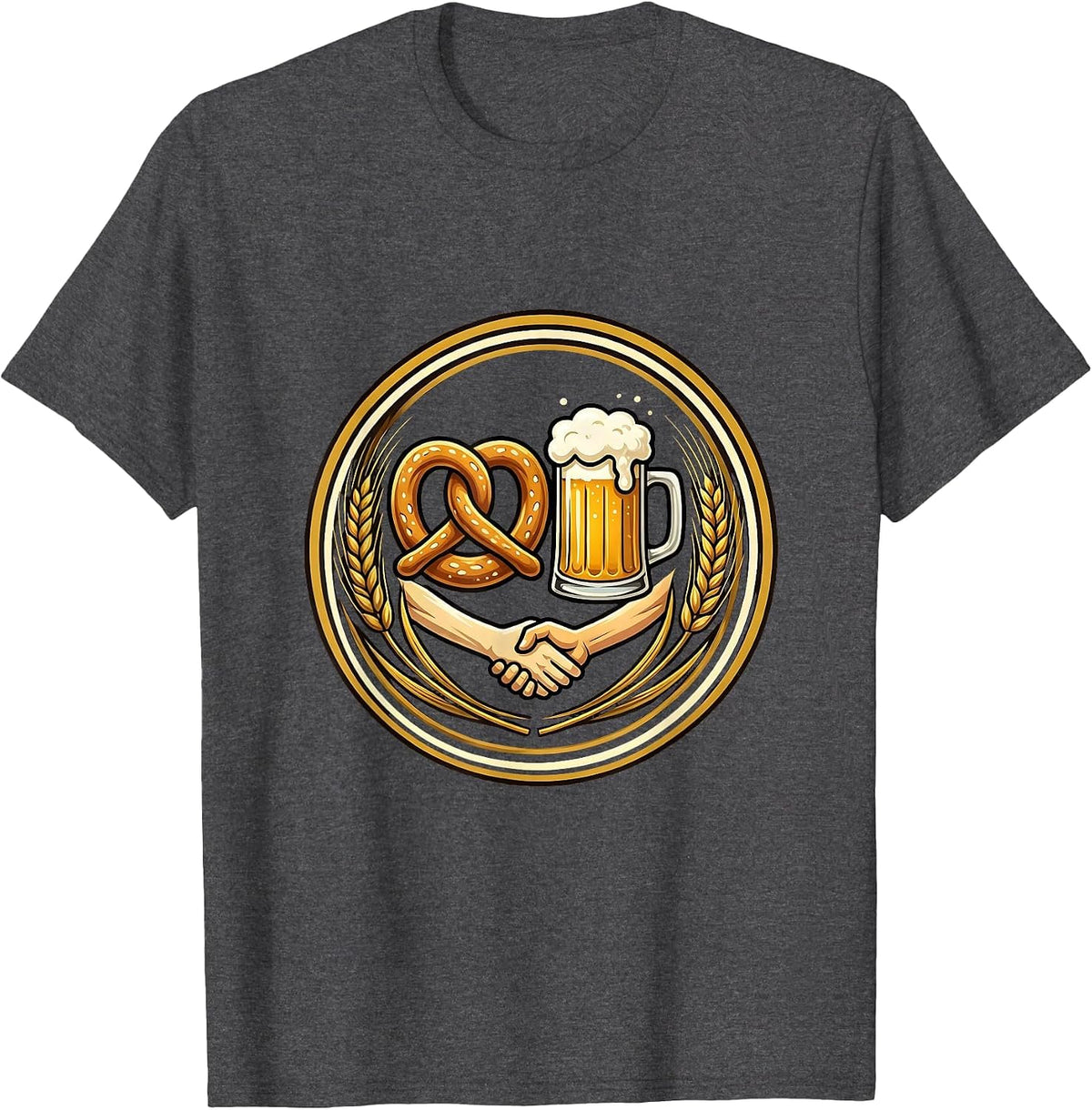 Men's Pretzel and Beer Mug Holding Hands Funny Beer T-Shirt - Dark Heather Grey