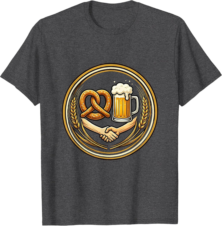 Men's Pretzel and Beer Mug Holding Hands Funny Beer T-Shirt - Dark Heather Grey