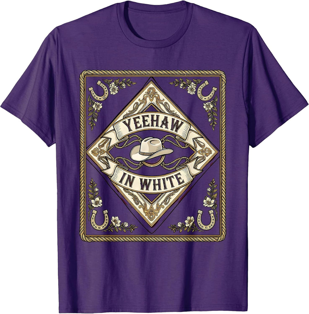 Yeehaw White Cowgirl Western Design T-Shirt - Purple