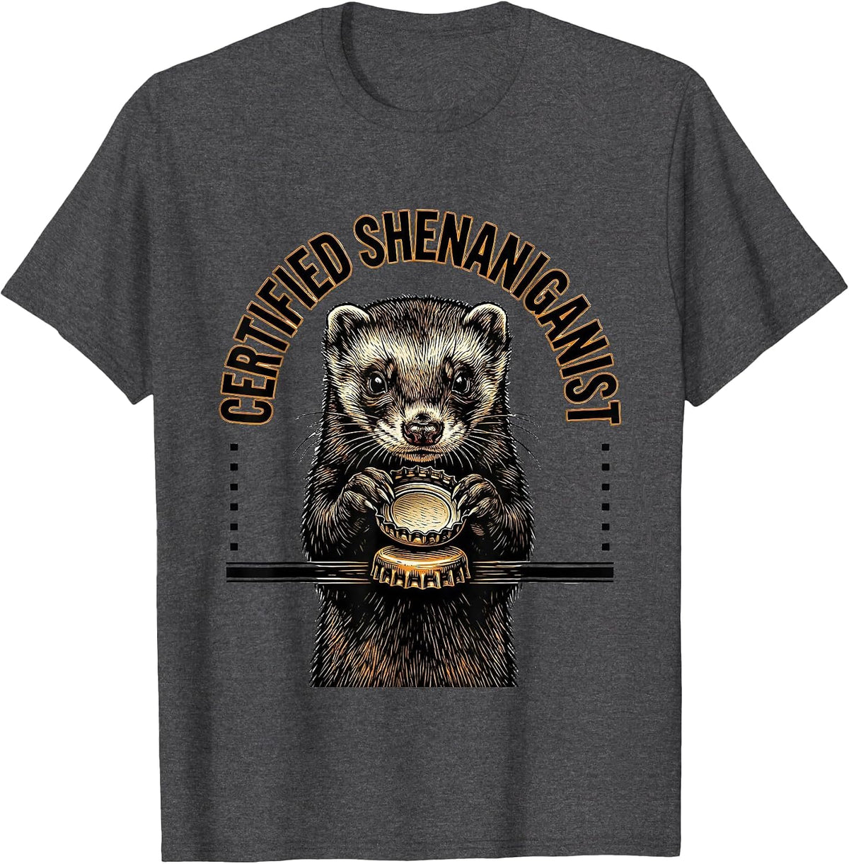 Certified Shenaniganist Funny Ferret St Patrick's Day T-Shirt - Dark Heather Grey