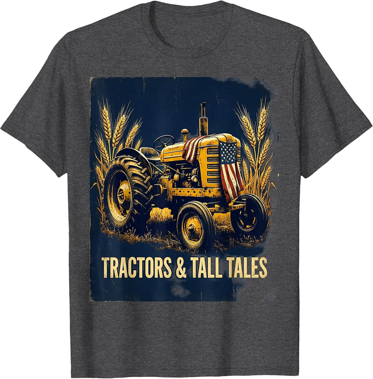 Tractors & Tall Tales Vintage Farmer Design T-Shirt - Dark Heather Grey