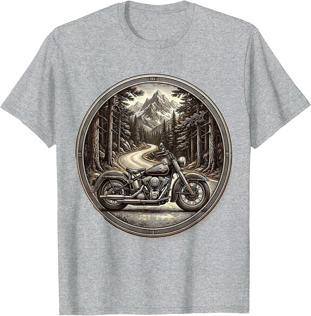 Men's Mountain Road Pine Forest Motorcycle Graphic T-Shirt - Heather Grey