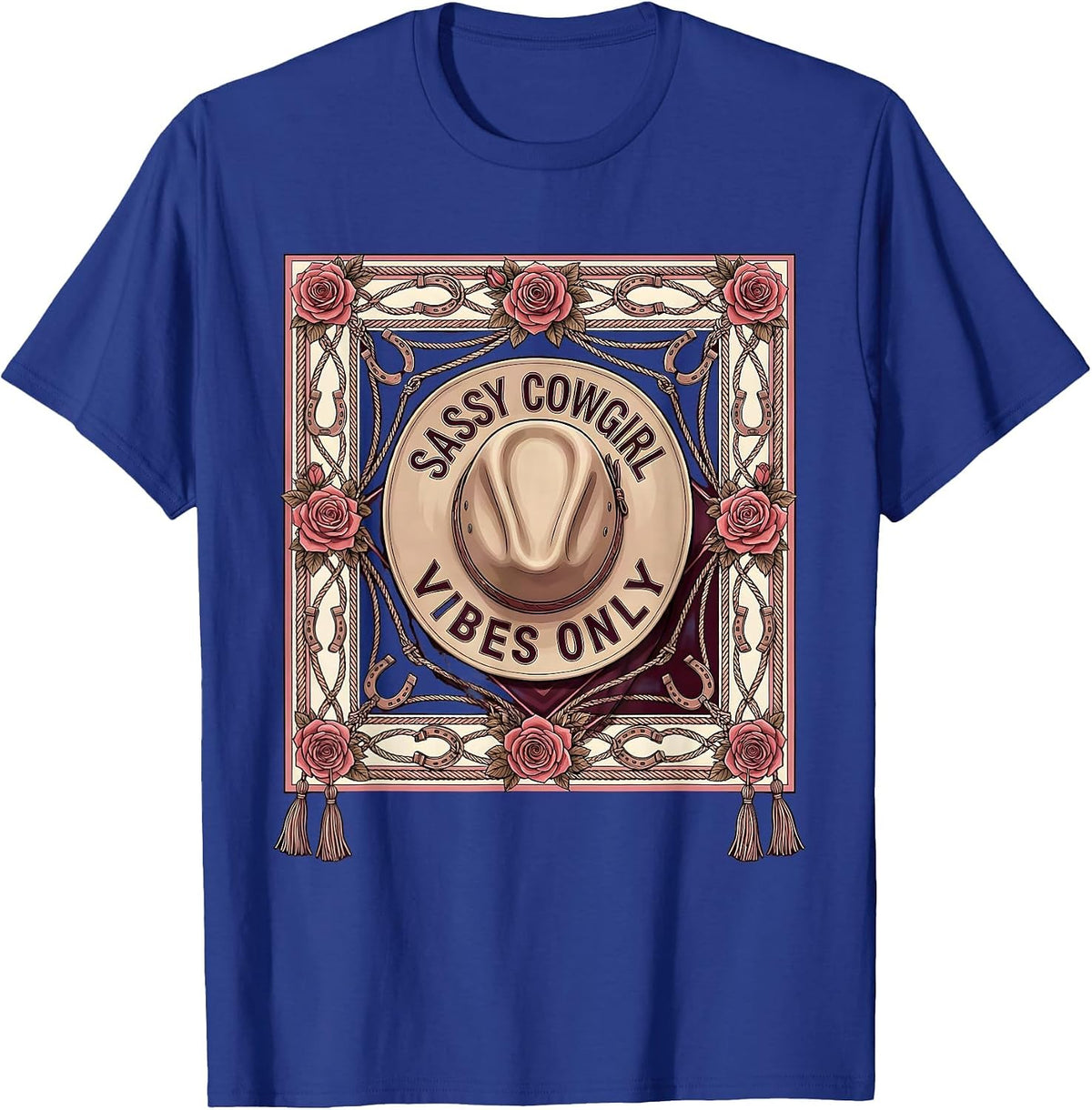 Sassy Cowgirl Vibes Only Howdy Women Design T-Shirt - Royal Blue