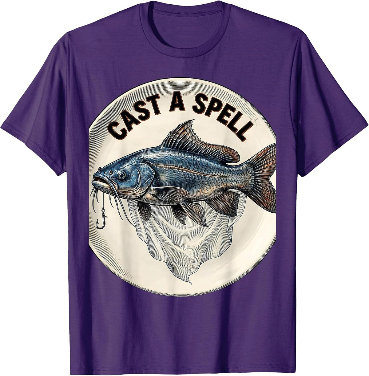 Cast A Spell Botanical Blue Catfish Ghostly Halloween T-Shirt - Purple