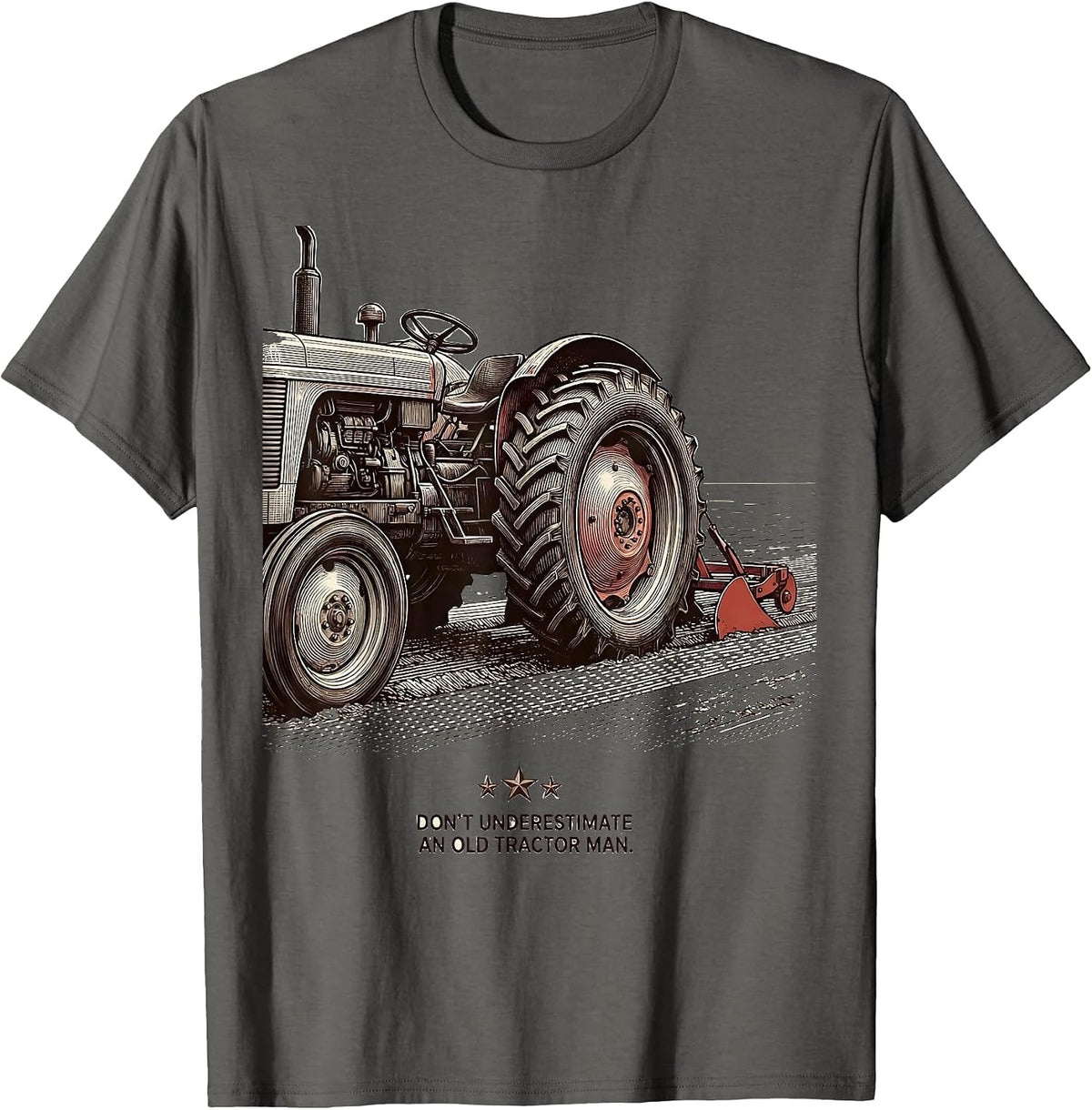 Men's Don't Underestimate An Old Tractor Man Vintage Farm Tractor T-Shirt - Asphalt Grey