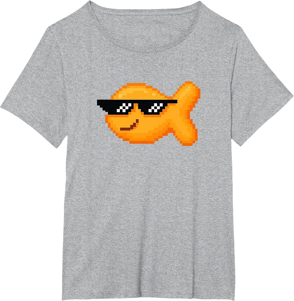 Pixelated Goldfish Snack with Thug Pixel Sunglasses T-Shirt - Heather Grey