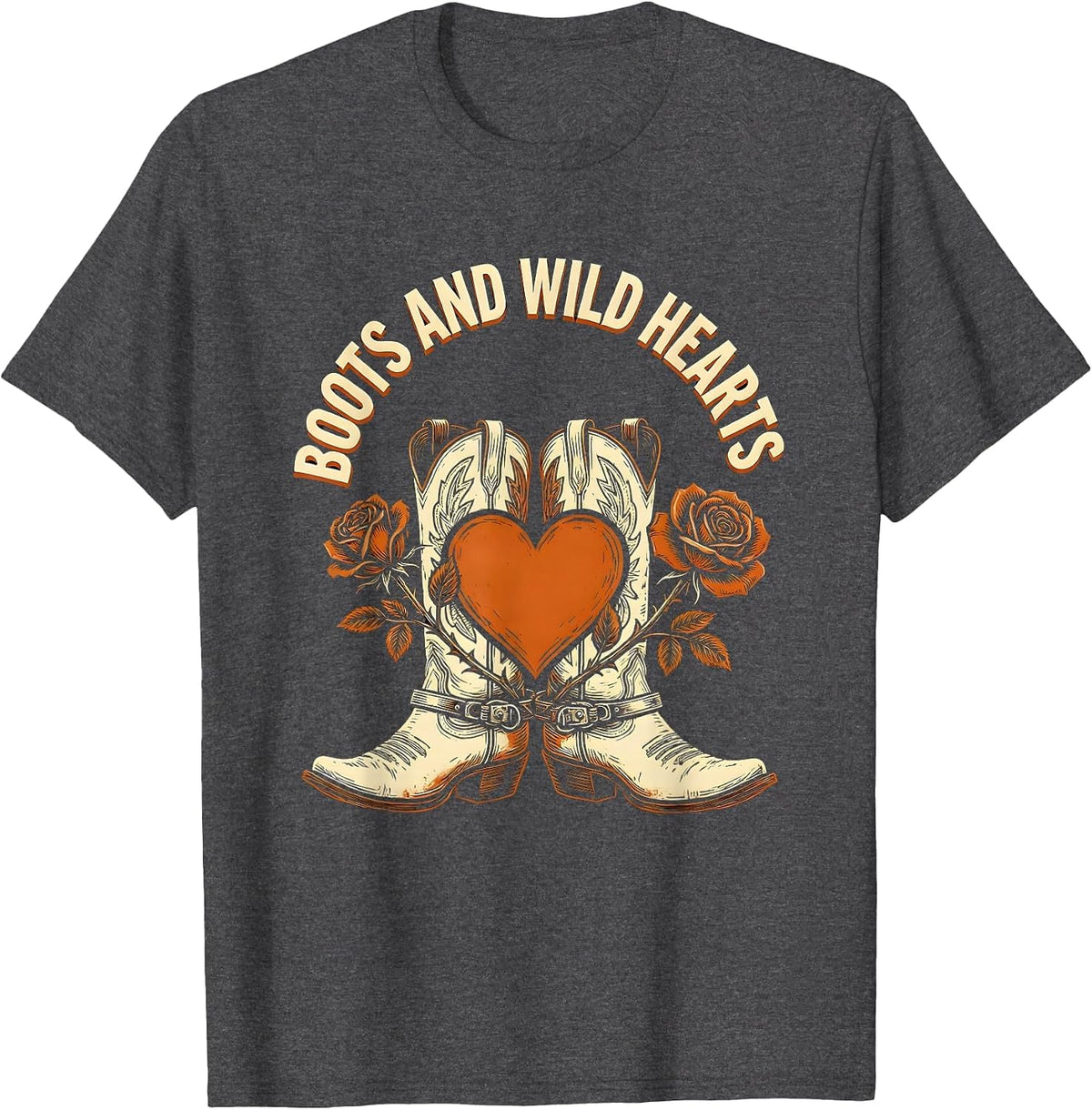 Men's Boots and Wild Hearts Western Design T-Shirt - Dark Heather Grey
