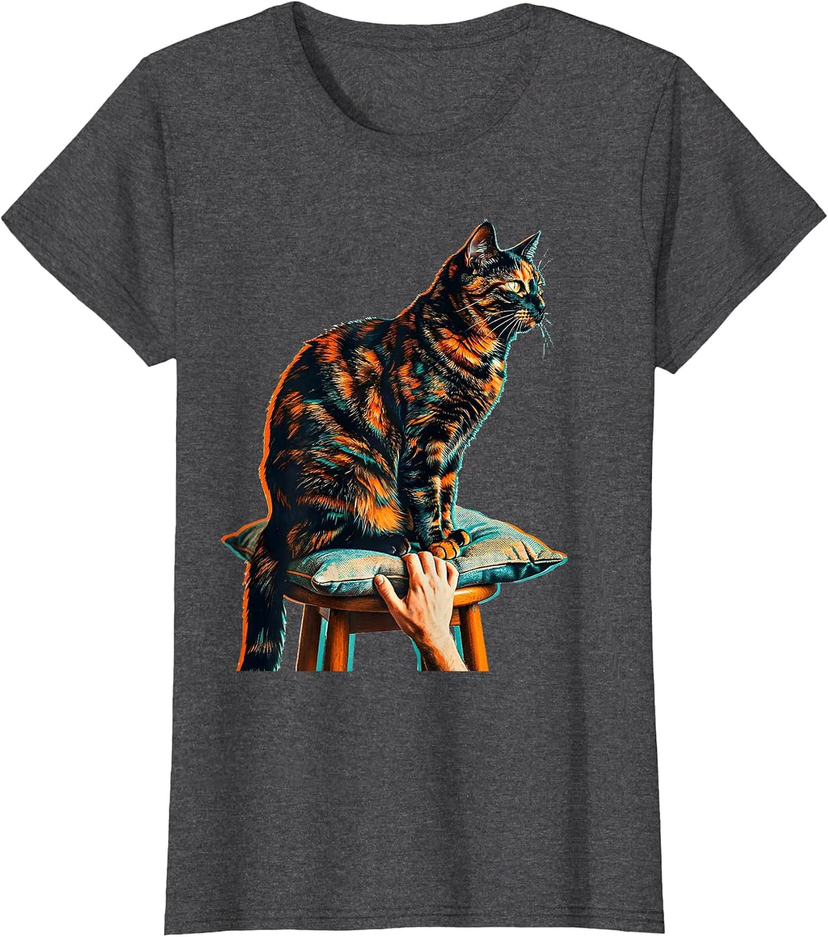 Women's Tortie Cat Lover Risograph Tortoiseshell Cat Owner T-Shirt - Dark Heather Grey