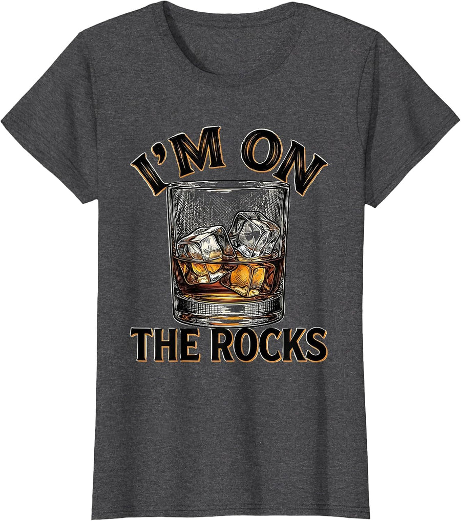Women's I'm On The Rocks Funny Bourbon Whiskey Drinking Humor Gift T-Shirt - Dark Heather Grey