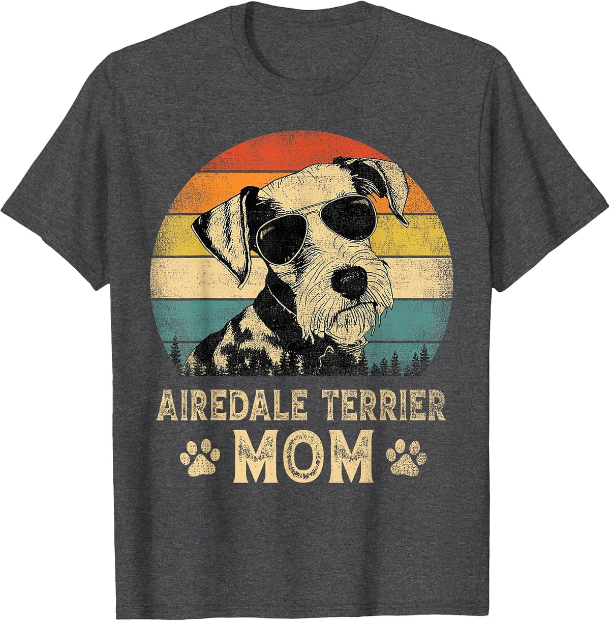 Vintage Airedale Terrier Mom Dog Lovers Mother’s Day T-Shirt - Dark Heather Grey