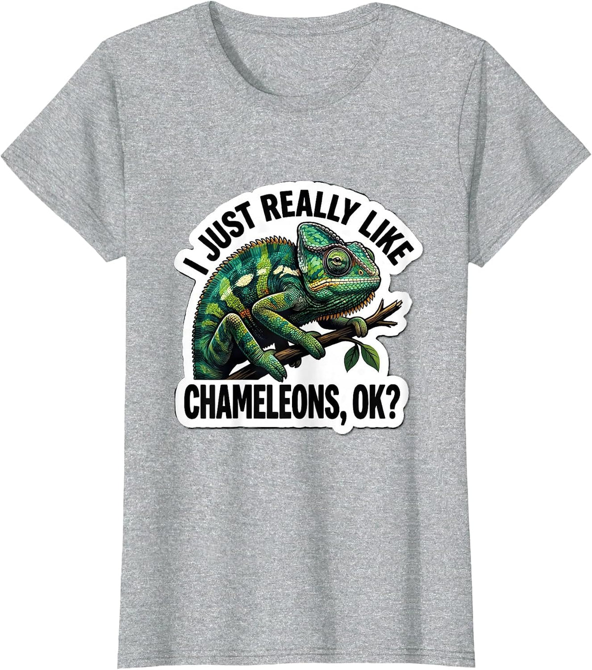Women's I Just Really Like Chameleons, OK? Funny Chameleon Lover T-Shirt - Heather Grey