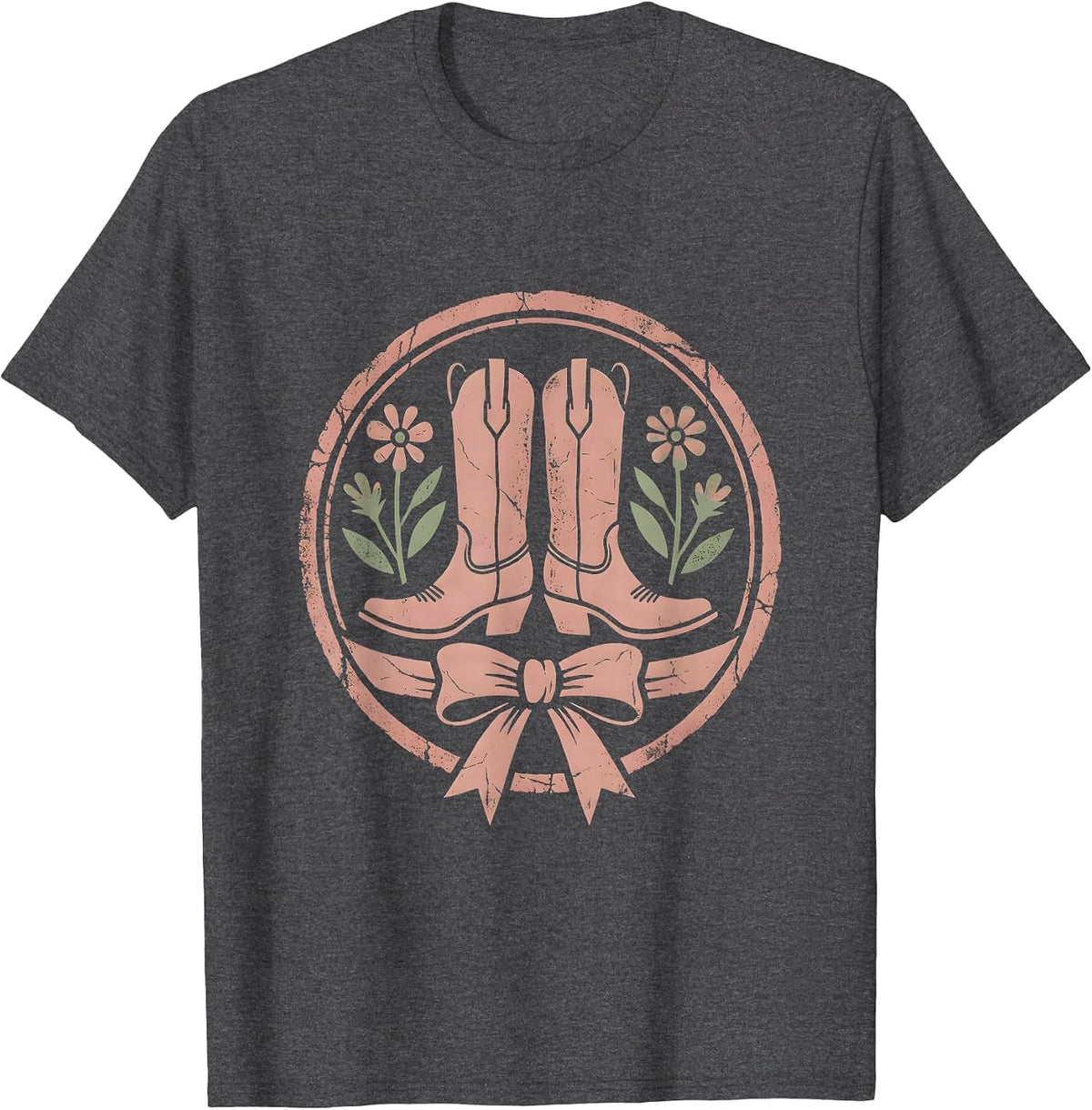 Cowgirl Boots Spurs and Wildflowers Graphic T-Shirt - Dark Heather Grey