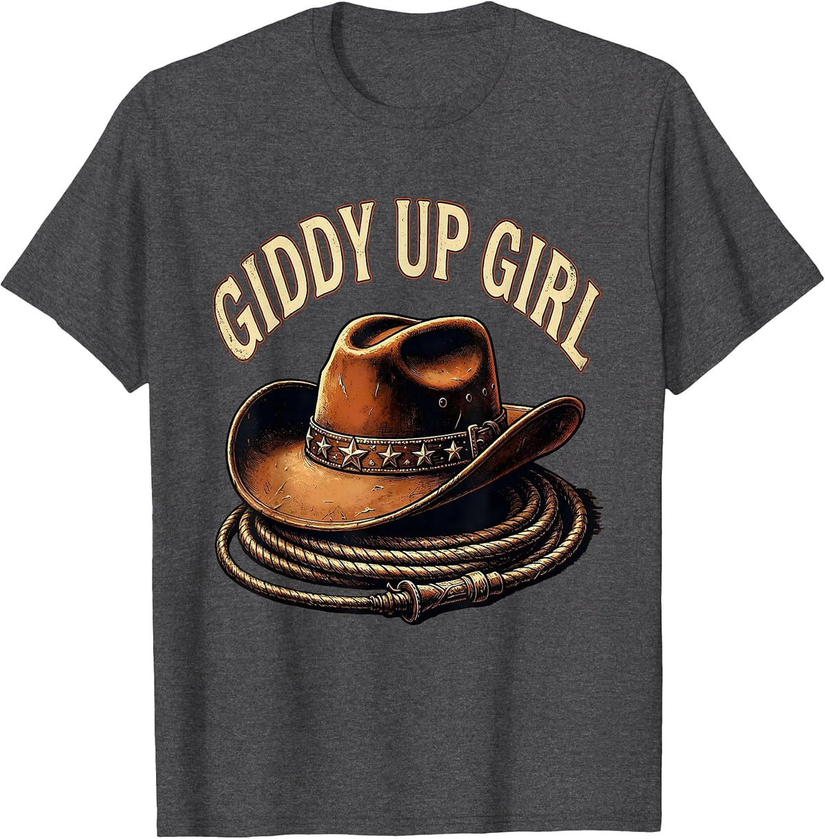 Giddy Up Girl Cowgirl Western Design T-Shirt - Dark Heather Grey