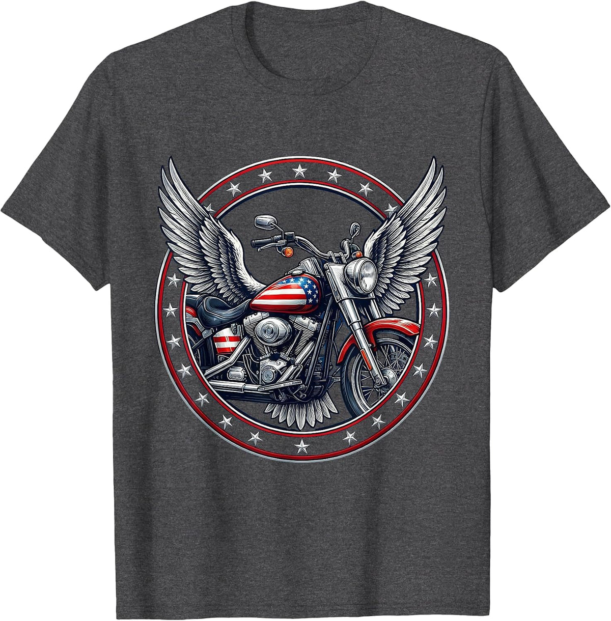 Vintage Stars and Stripes Motorcycle Graphic T-Shirt - Dark Heather Grey
