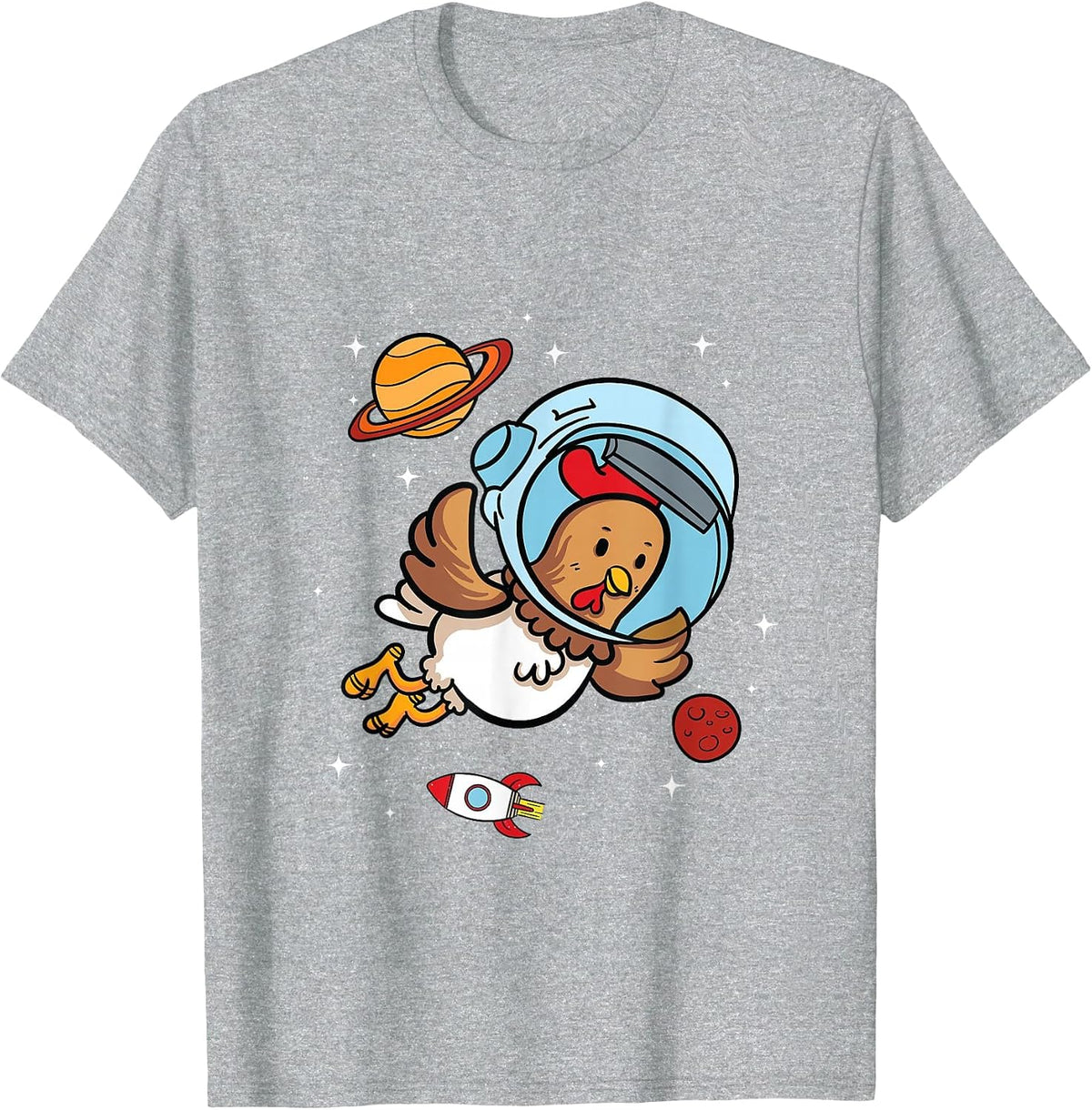 Chicken Astronaut in Space Poultry Breeding Lovers T-Shirt - Heather Grey