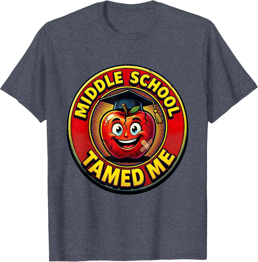 Middle School Tamed Me Teacher Design T-Shirt - Heather Blue