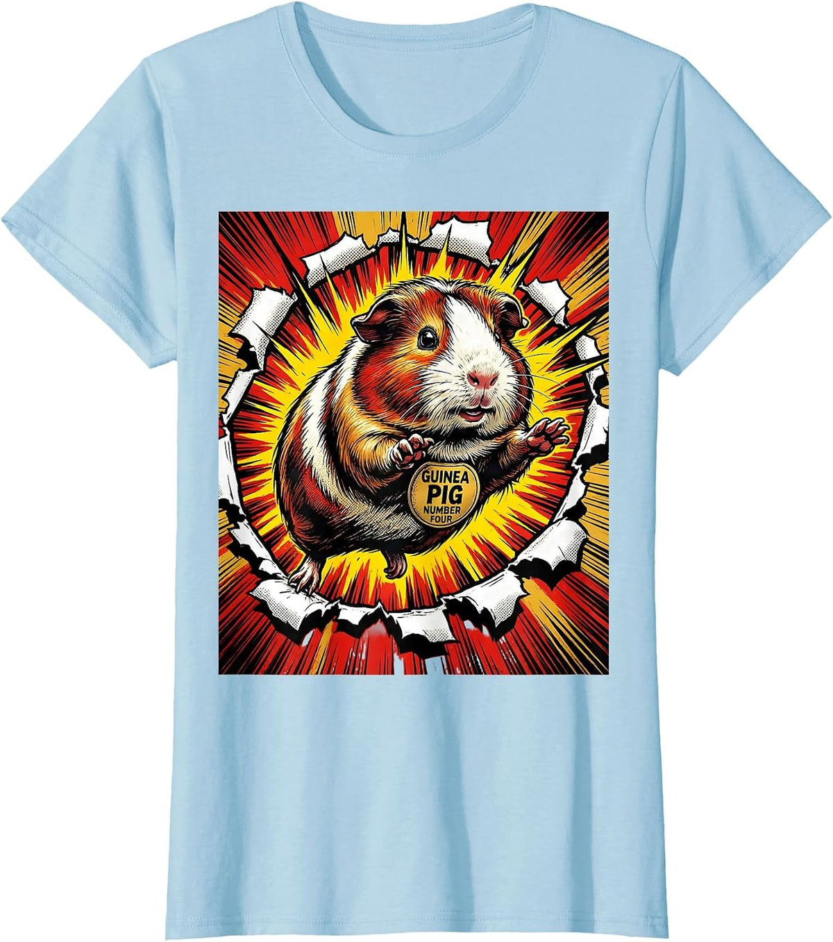 Women's Guinea Pig Number Four Comic Book Pig Lover Novelty Humor T-Shirt - Baby Blue