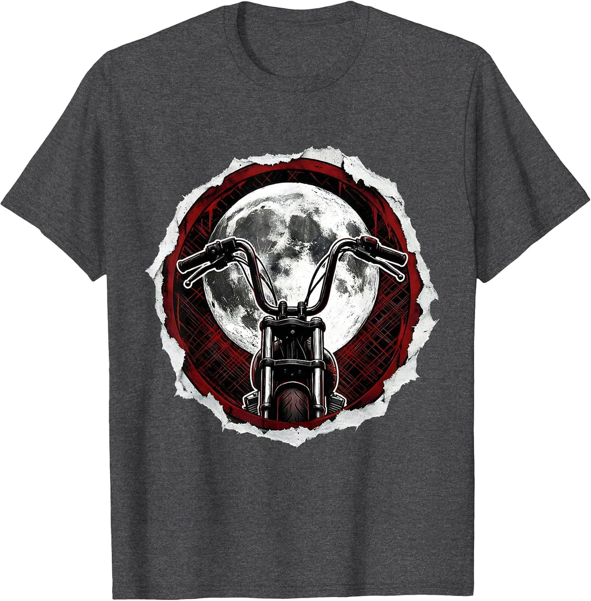 Full Moon Motorcycle Handlebars Graphic Tee T-Shirt - Dark Heather Grey