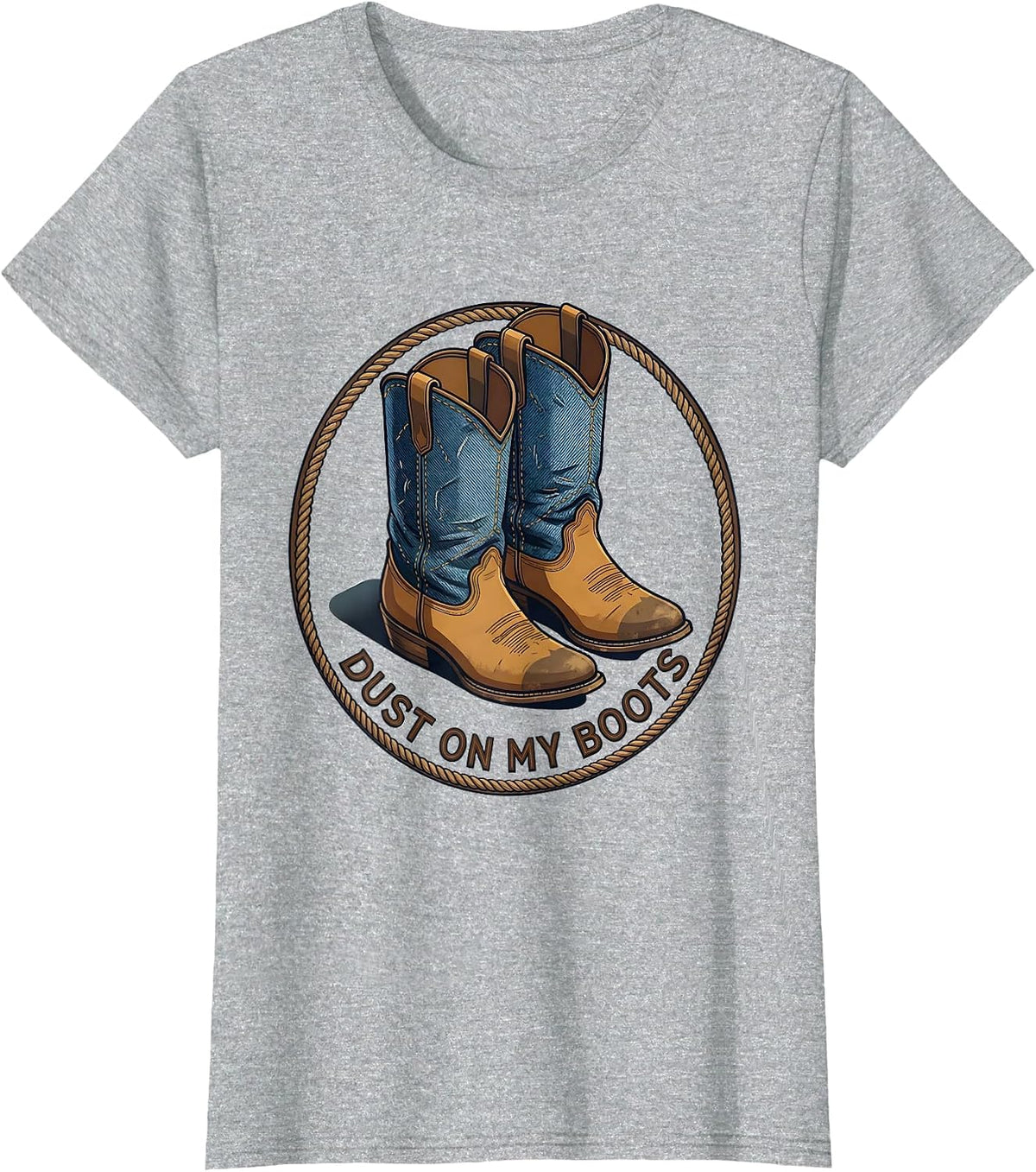 Women's Dust On My Boots Denim Cowgirl Design T-Shirt - Heather Grey