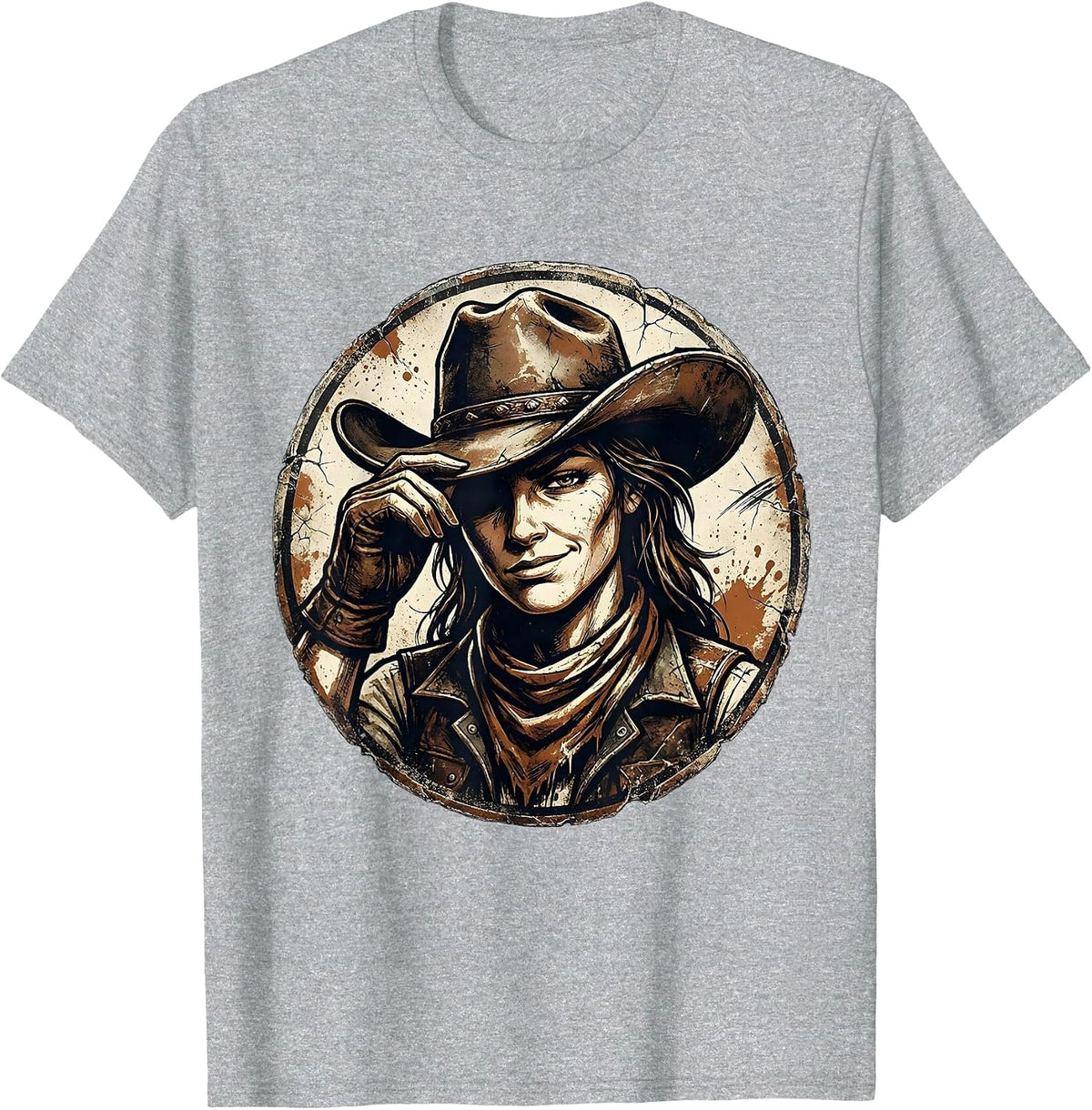 Men's White Cowgirl Tipping Hat Winking Western Design T-Shirt - Heather Grey