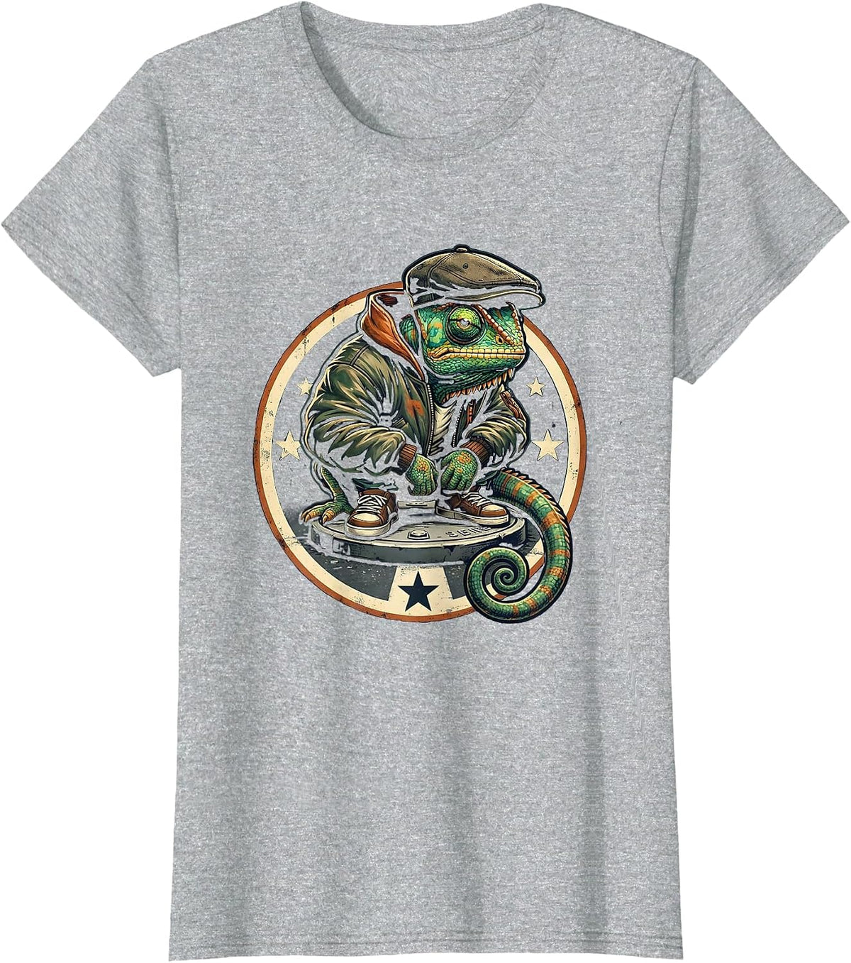 Swaggering Chameleon Y2K Vintage Hip-Hop Streetwear T-Shirt - Heather Grey