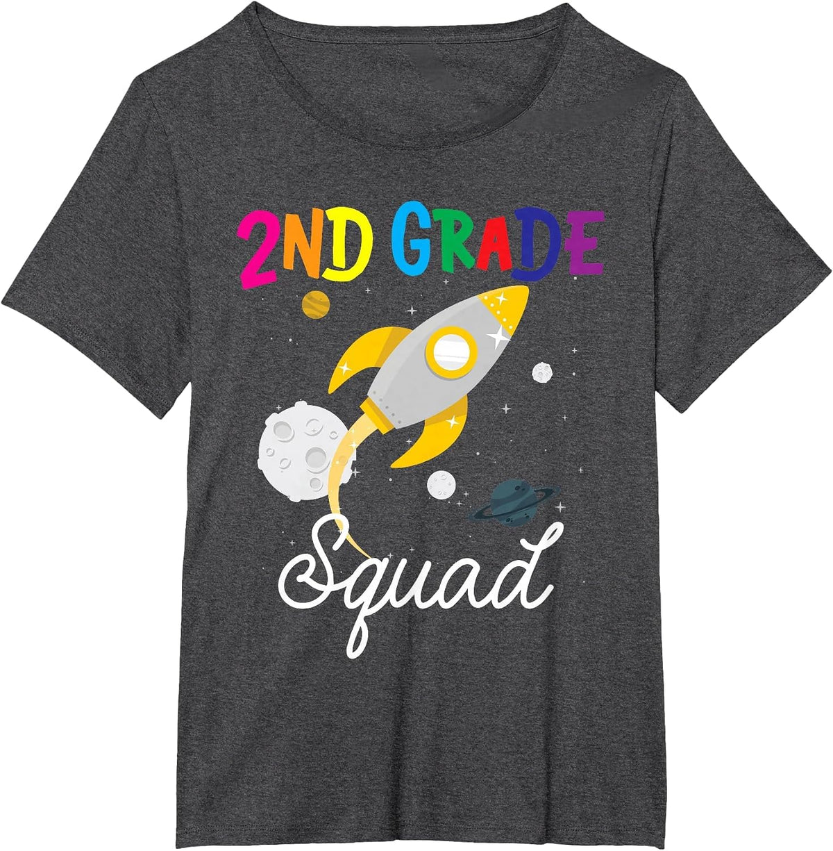2nd Grade Squad Second Grade Team Rocket Back to School Crew T-Shirt - Dark Heather Grey
