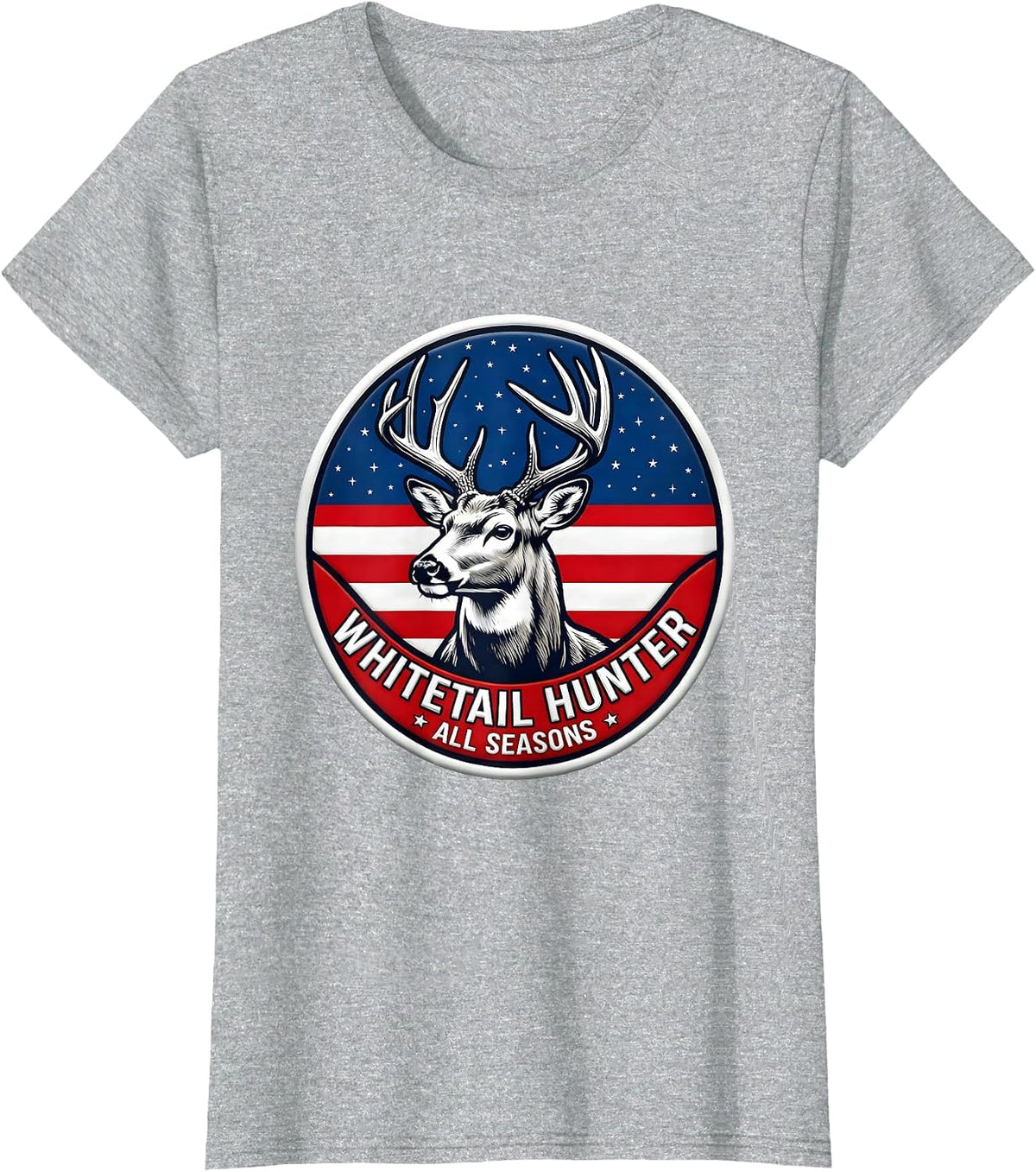 Whitetail Hunter, All Seasons Patriotic Deer Hunting Dad T-Shirt - Heather Grey