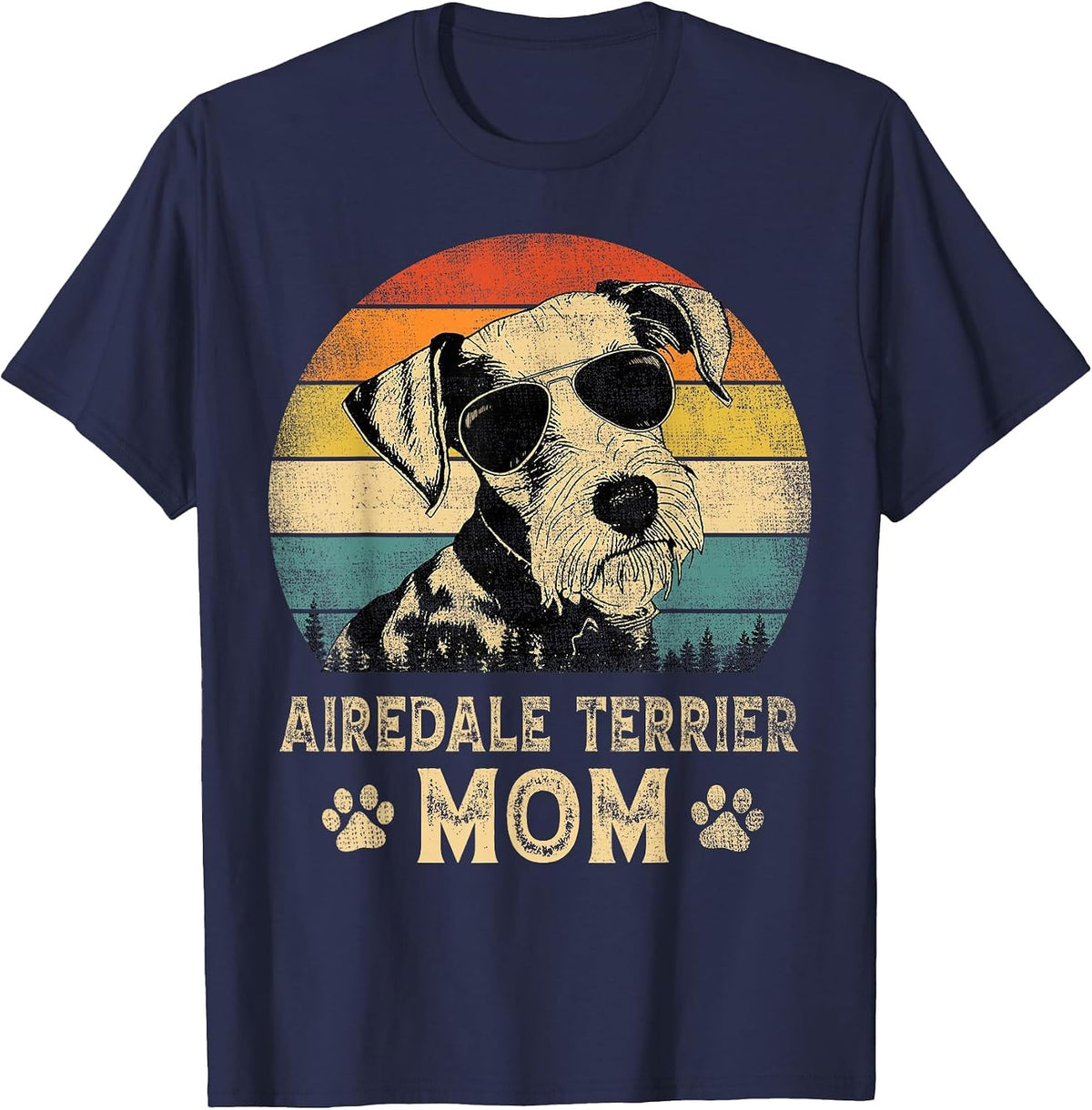 Vintage Airedale Terrier Mom Dog Lovers Mother’s Day T-Shirt - Navy Blue