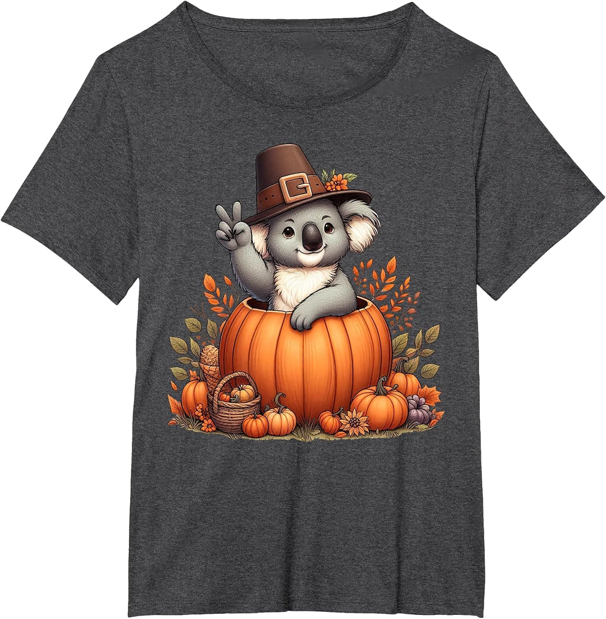 Autumn Pumpkin Fall Koala Thanksgiving Womens Mens Kids T-Shirt - Dark Heather Grey