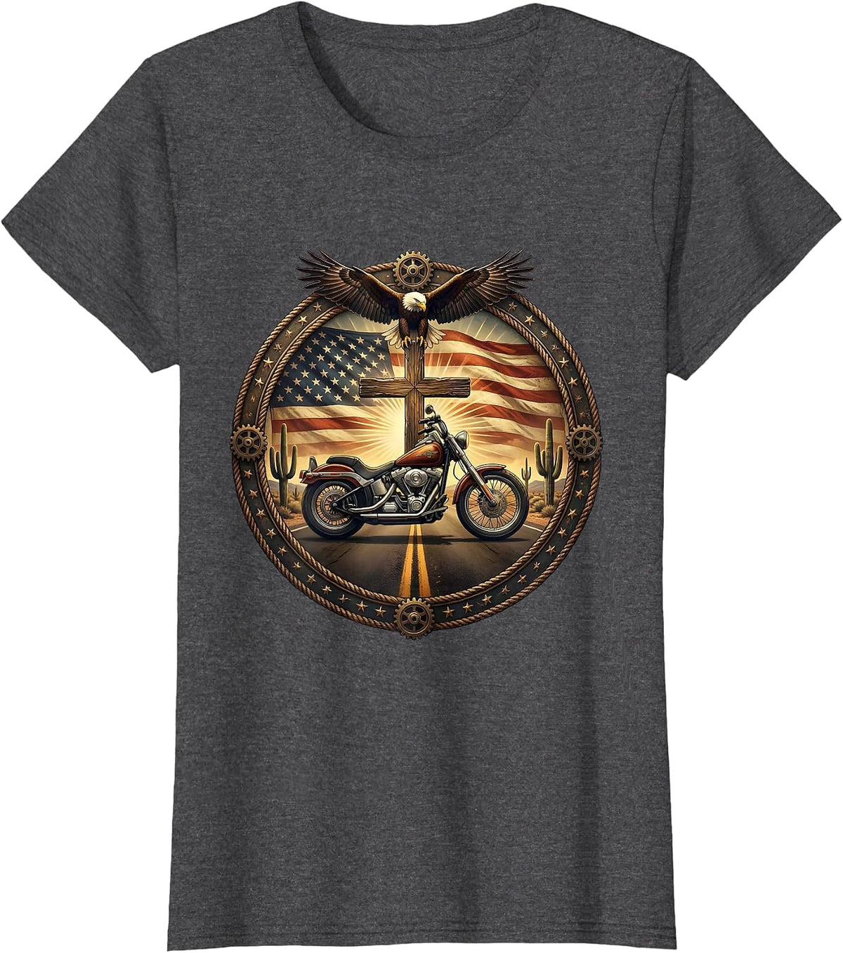 Women's Vintage Motorcycle Desert Road USA Graphic T-Shirt - Dark Heather Grey