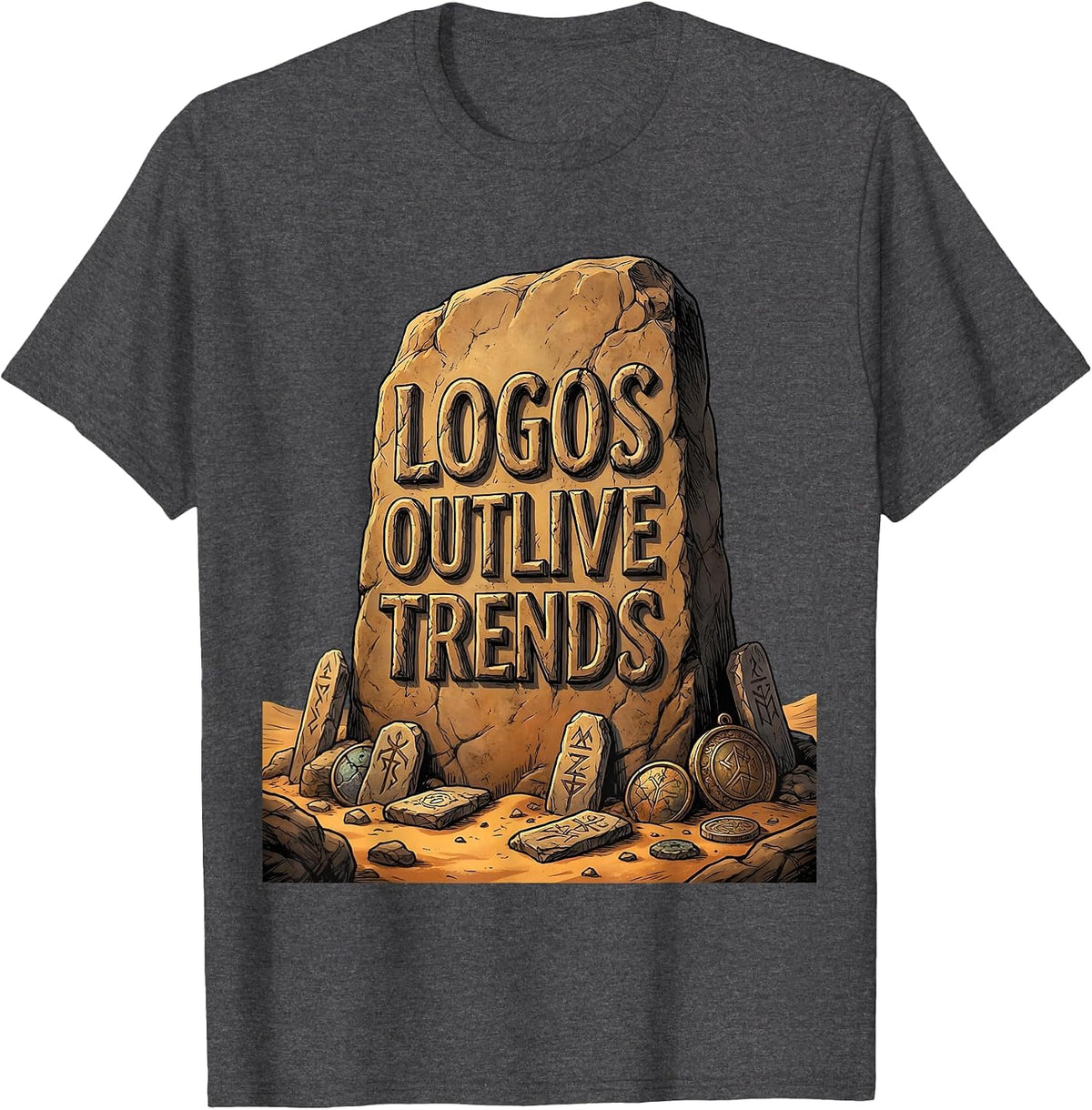 Logos Outlive Trends Graphic Designer Tee T-Shirt - Dark Heather Grey