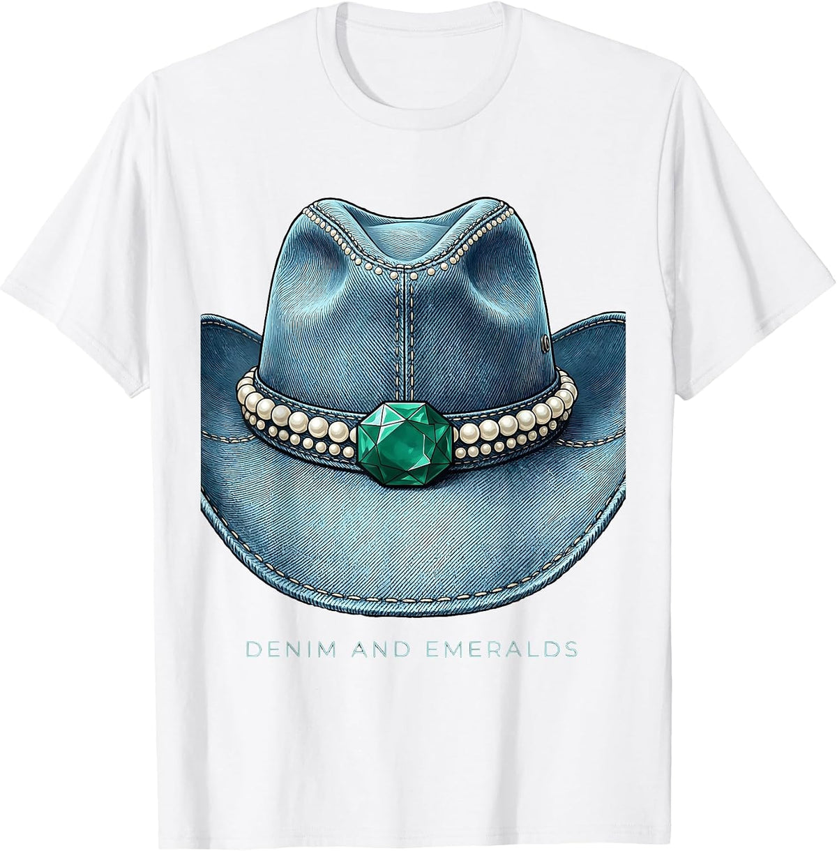Men's Denim and Emeralds Cowgirl Glam Western Fashion T-Shirt - White