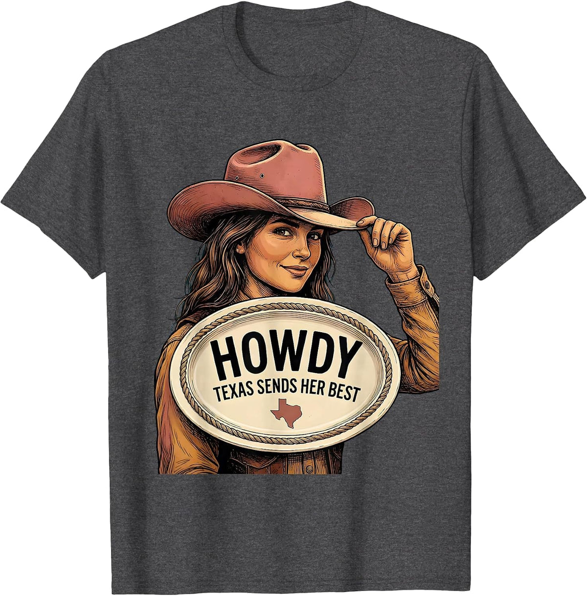 Howdy Texas Sends Her Best Western Cowgirl Texas Girl Gift T-Shirt - Dark Heather Grey