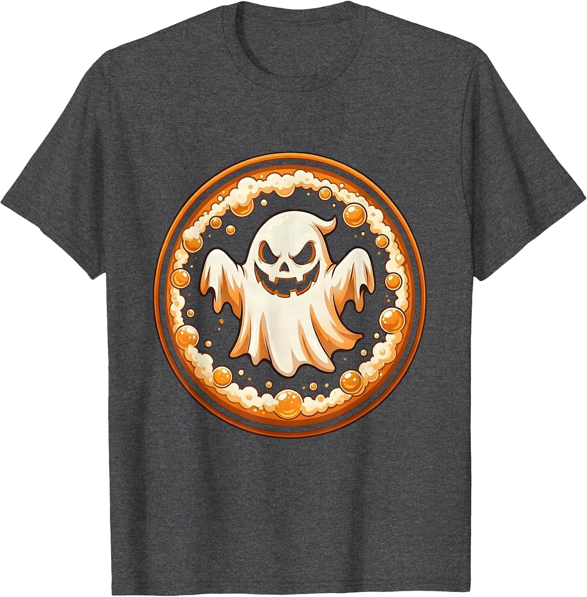 Ghost Beer Bubbles Grinning Spooky Halloween Design T-Shirt - Dark Heather Grey