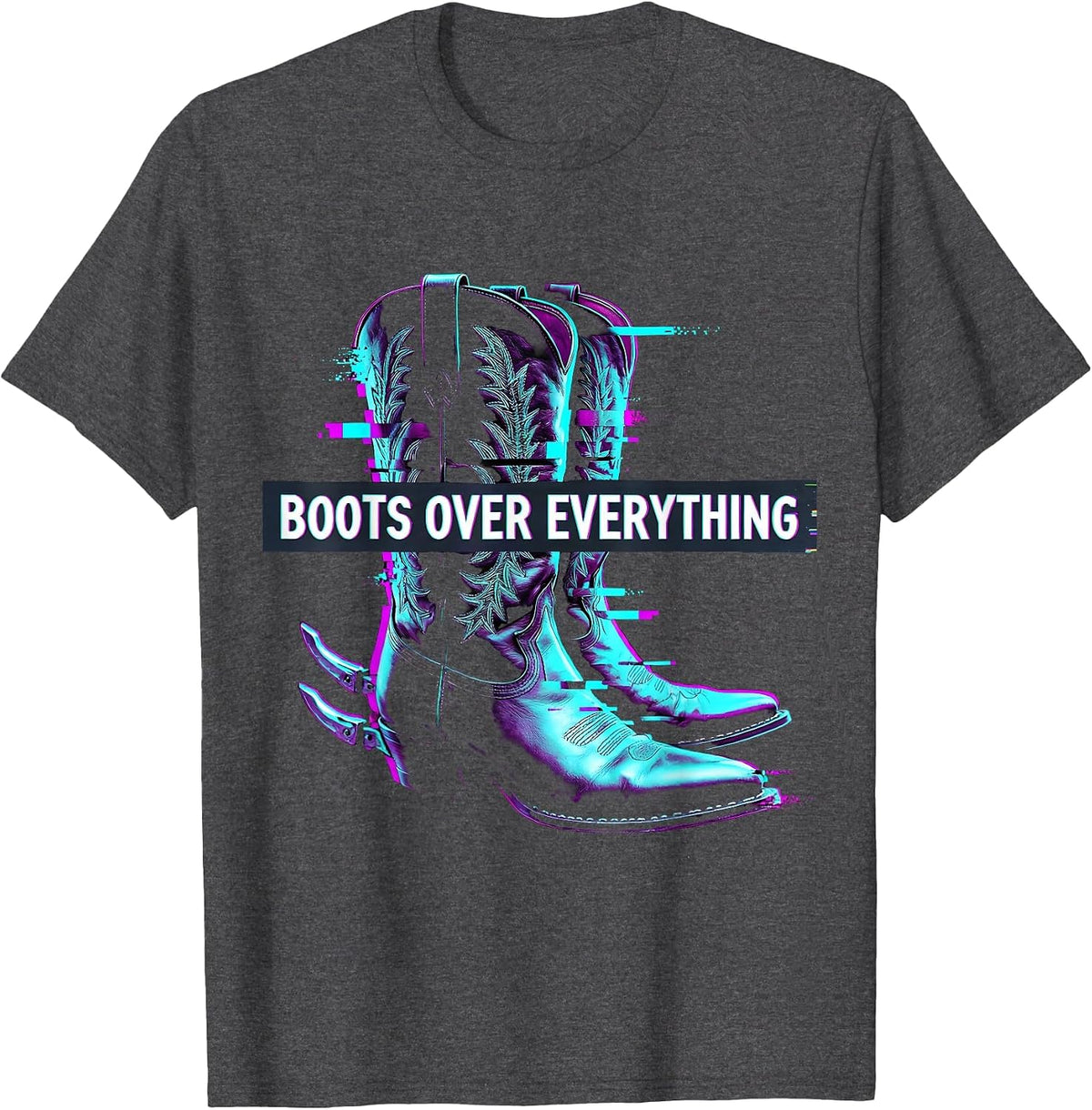 Men's Boots Over Everything Western Cowboy Design T-Shirt - Dark Heather Grey