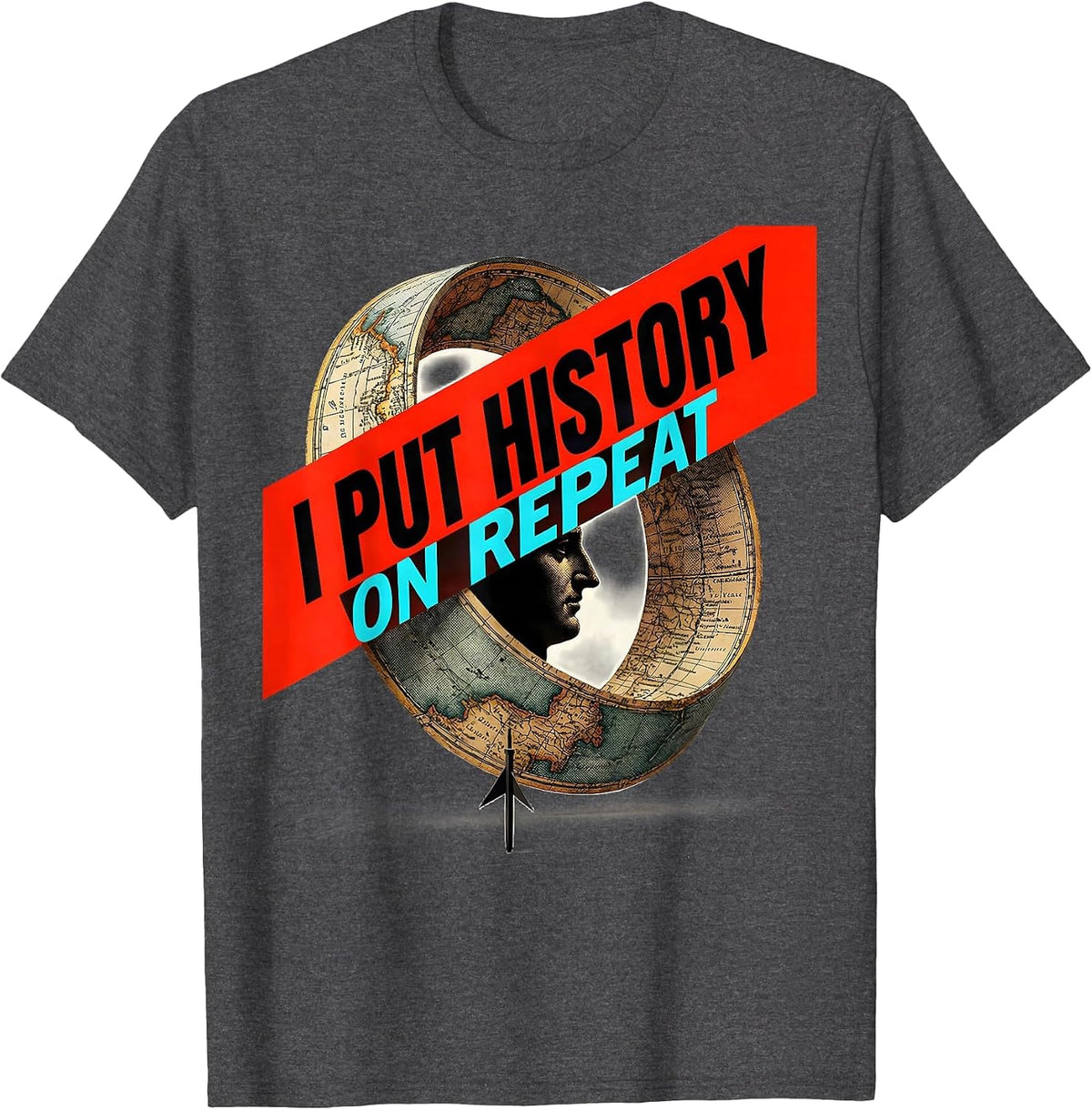 Men's I Put History On Repeat Funny History Teacher Back To School T-Shirt - Dark Heather Grey