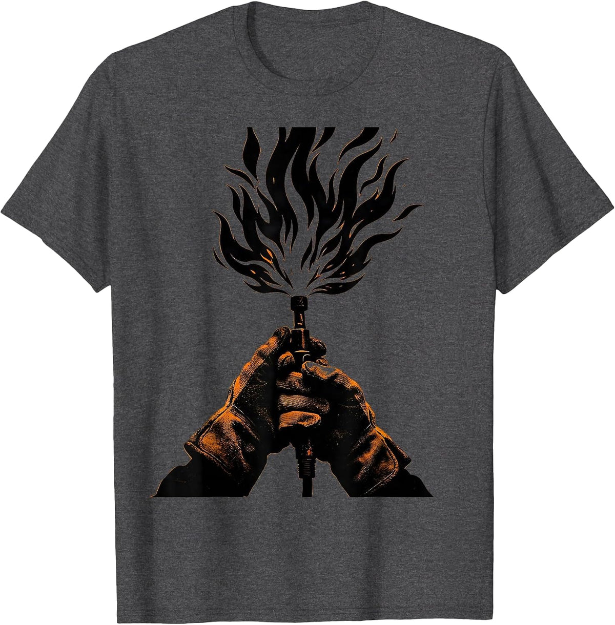 Men's Welder Gloved Hands Gripping Torch Flame Graphic T-Shirt - Dark Heather Grey