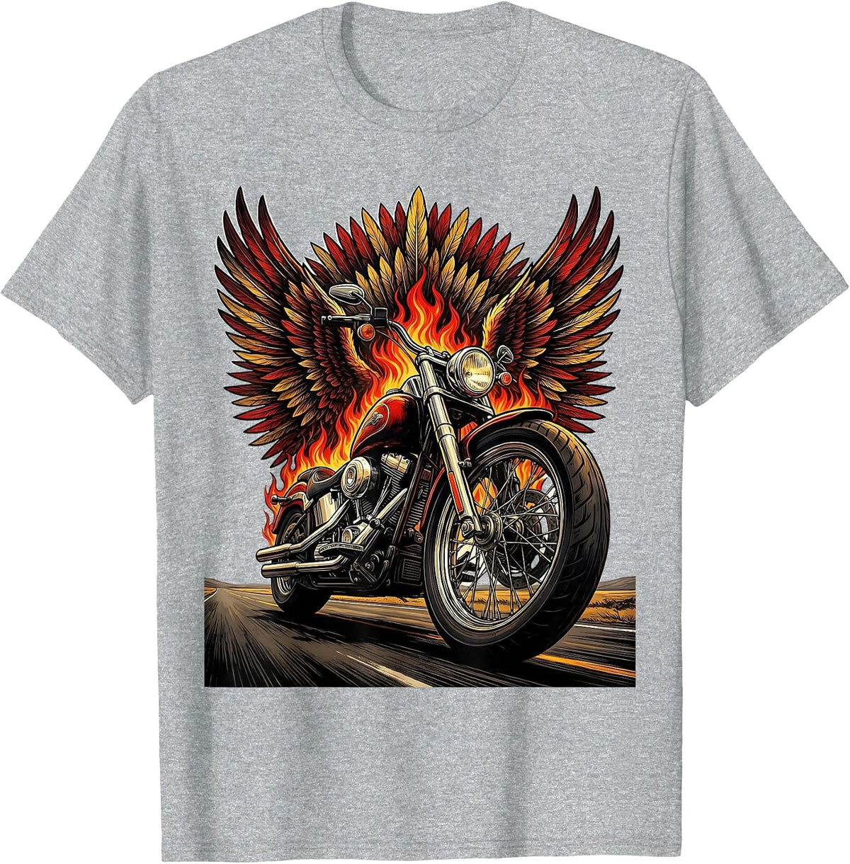 Men's Motorcycle Freedom Open Road Graphic Tee T-Shirt - Heather Grey