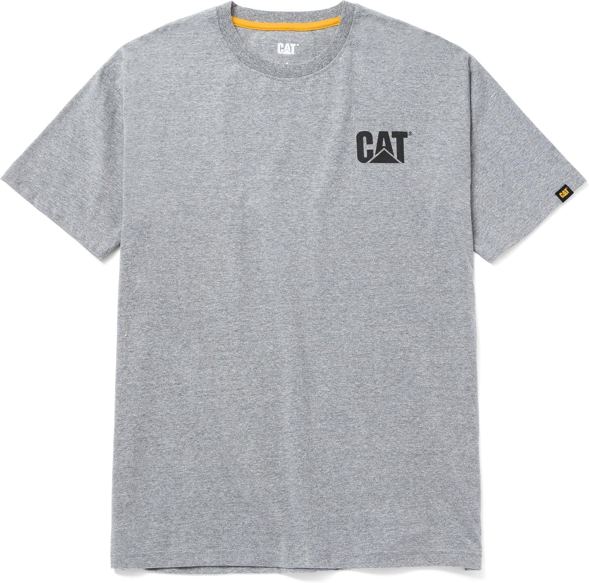 CAT Men's Trademark T-Shirts with Shape-Retention Rib Trim Spandex, Tagless Neck, and Cat Logo on Left Chest - Heather Grey