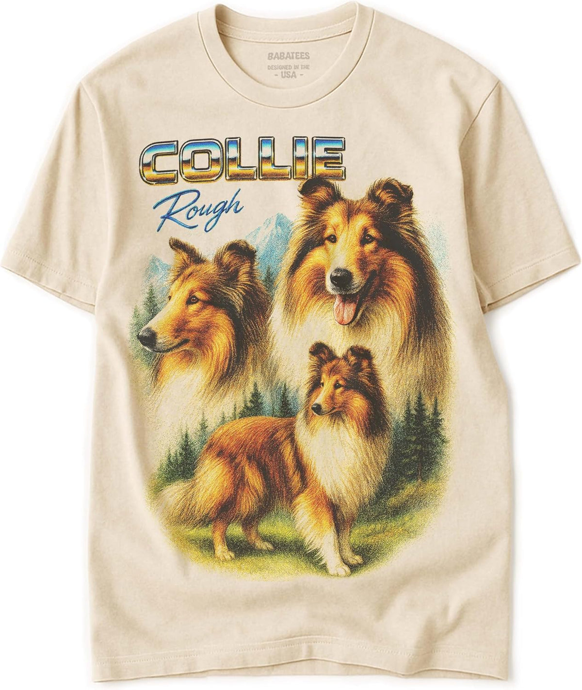 BABATEES Heavy Metal Tshirt for Dog Dad & Pet Mom 100% Natural Undyed Cotton for Men & Women - Rough Collie
