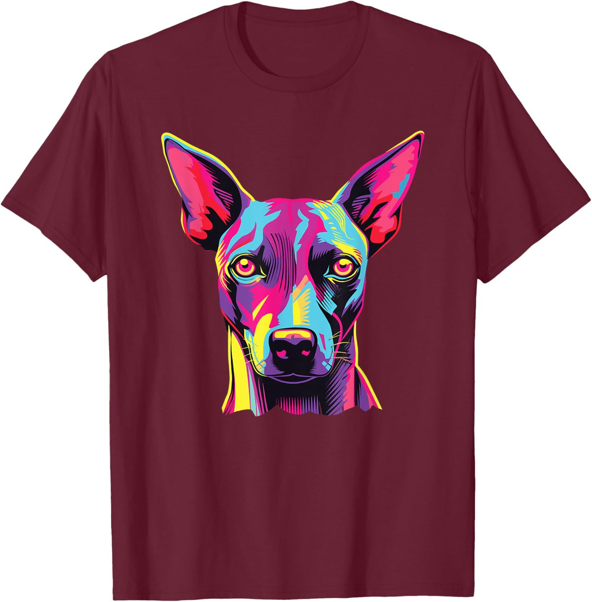 Watercolor Colorful American Hairless Terrier Dog T-Shirt Tee for Dog Lovers - Burgundy