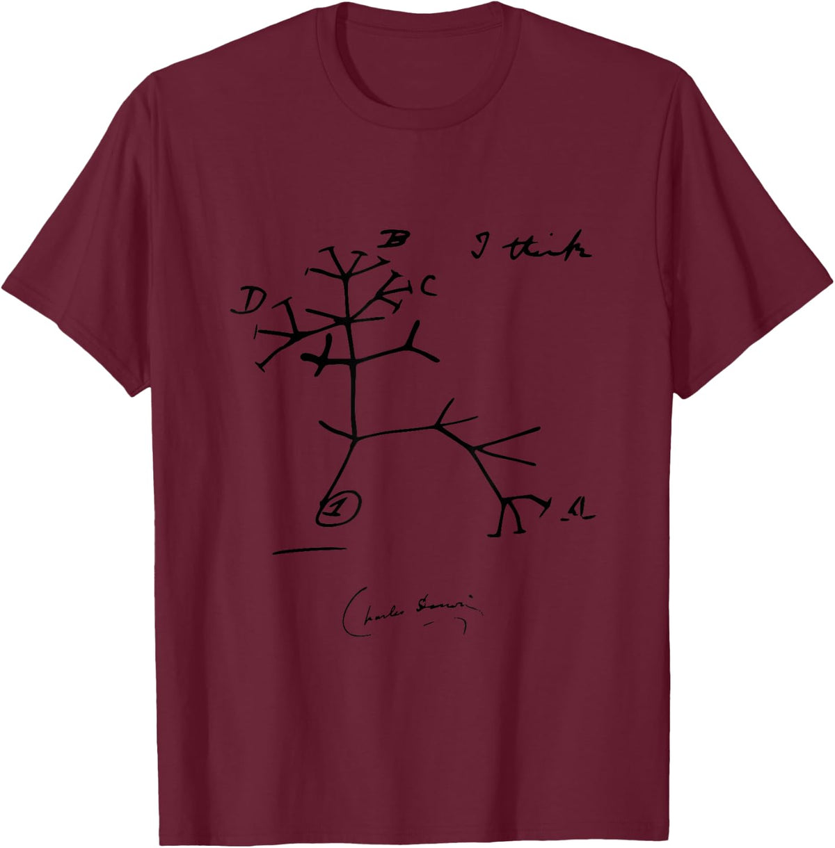 Darwin Tree of Life I Think, Charles Darwin T-Shirt - Burgundy