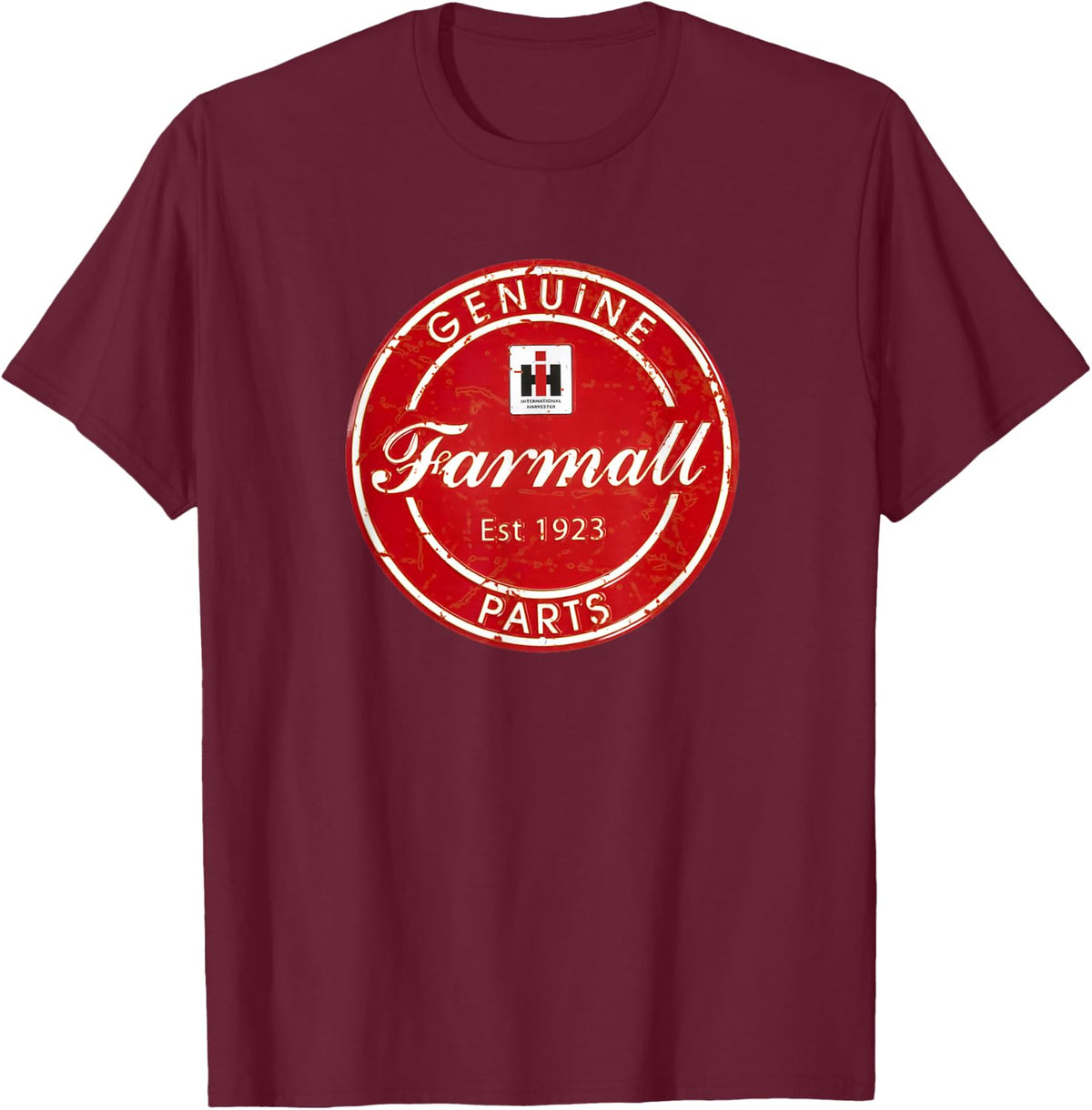 Farmall Vintage Tractor Sign Print T-Shirt - Burgundy
