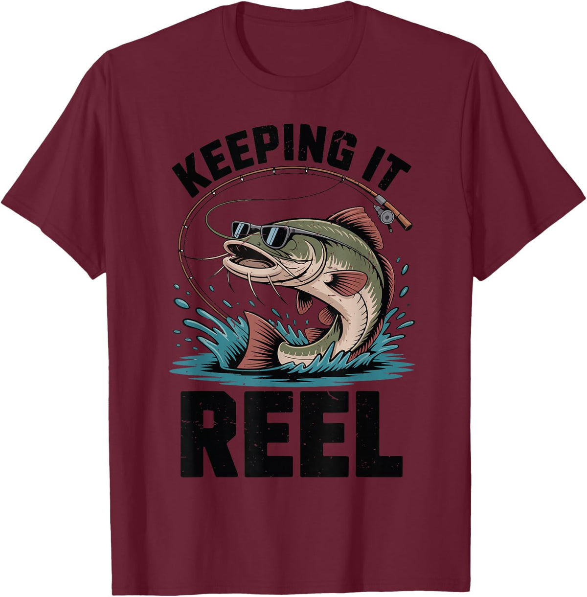 Boys Keeping It Reel Fishing-Shirt Catfish Flathead Youth T-Shirt - Burgundy