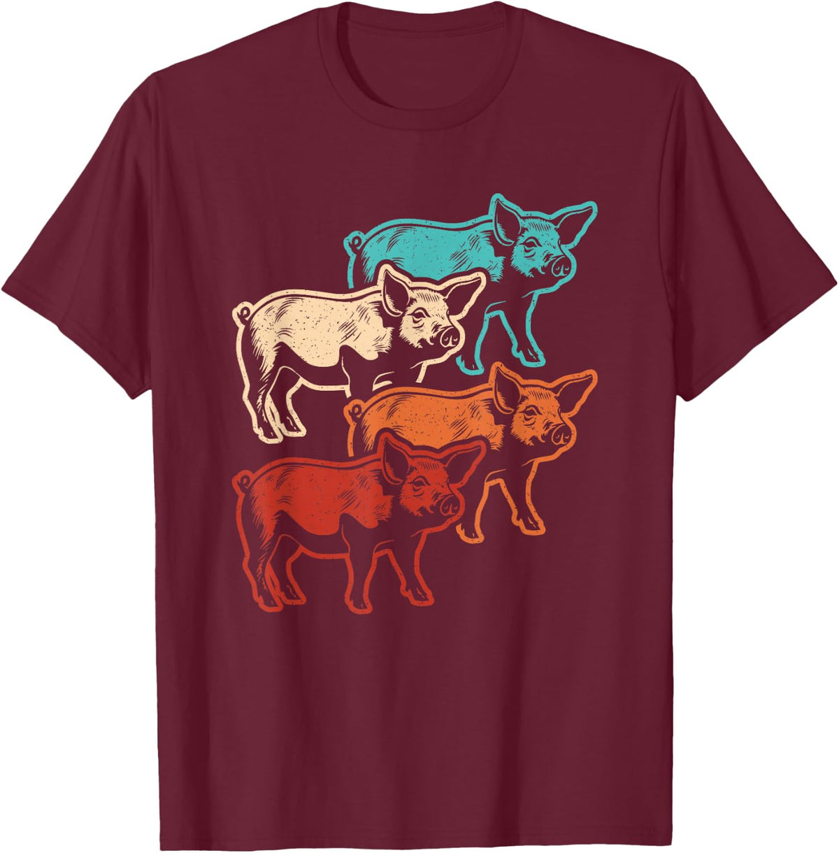 Retro Pig Vintage Pig Lover Farmer Men Women T-Shirt - Burgundy