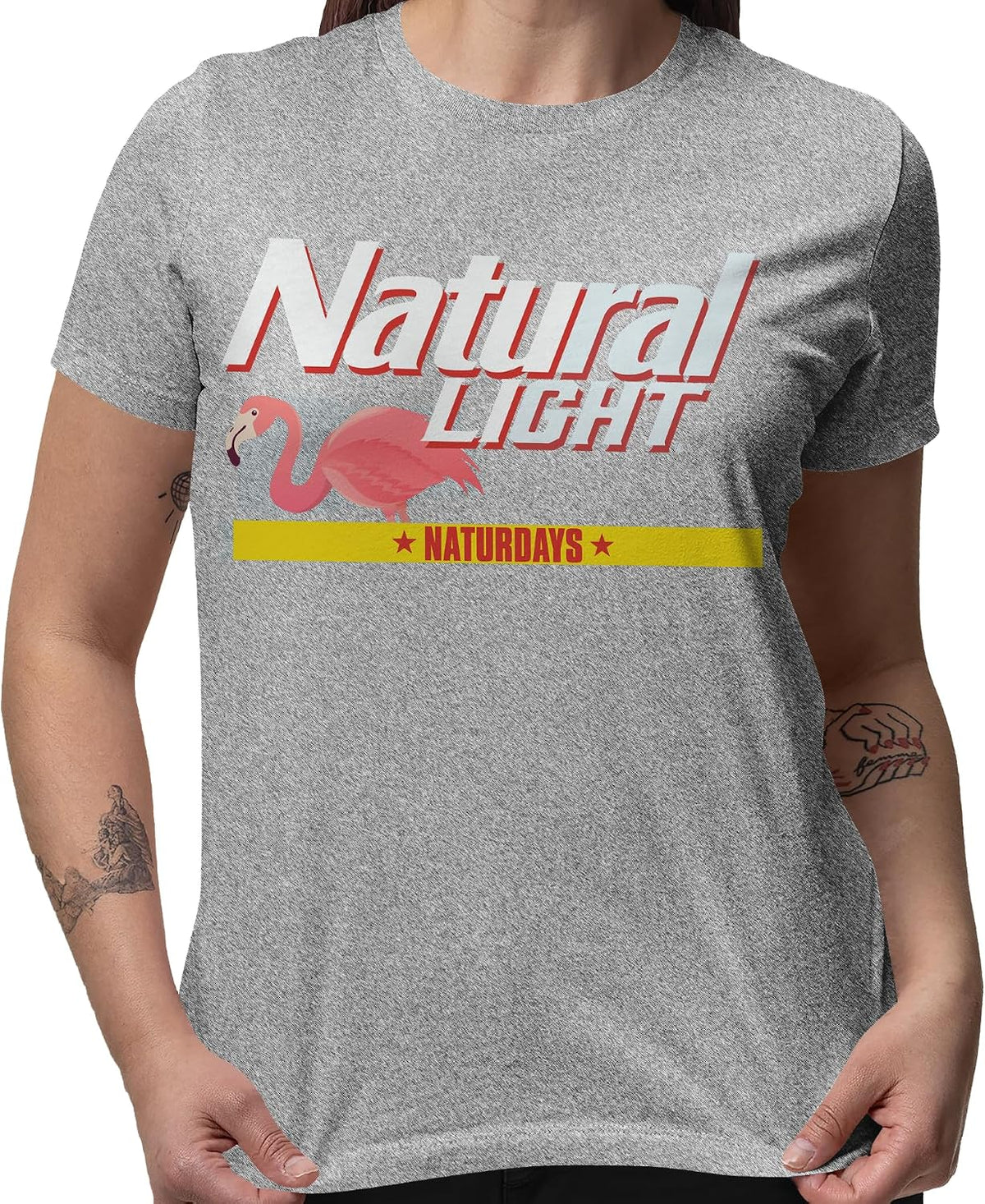 Natty Light Flamingo Naturdays Men's and Women's Short Sleeve T-Shirt - Naturdays Grey Heather