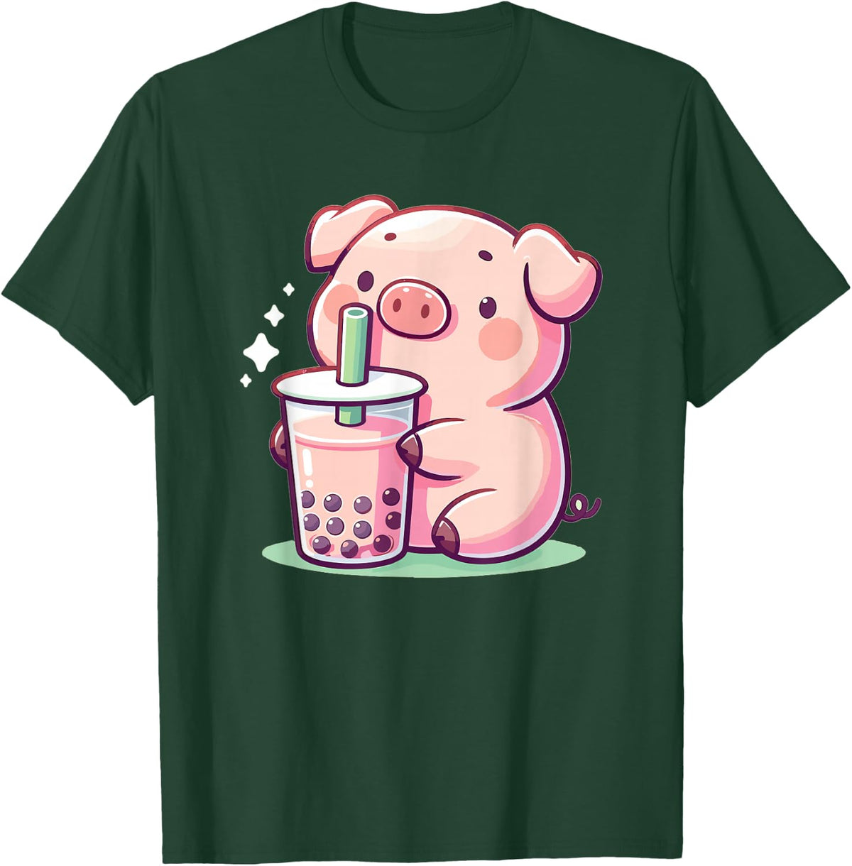 Discover Animal Designs In Kawaii Style Here Unisex-Adults Black Small Modern T-Shirt - Dark Green