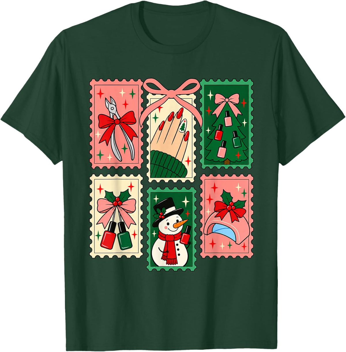 Christmas Nail Tech Holiday Manicure Nail Polish Stamp T-Shirt - Dark Green