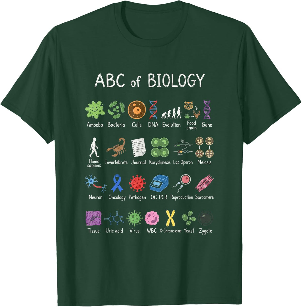 Biology Alphabet Science Education Teacher Student Chart T-Shirt - Dark Green